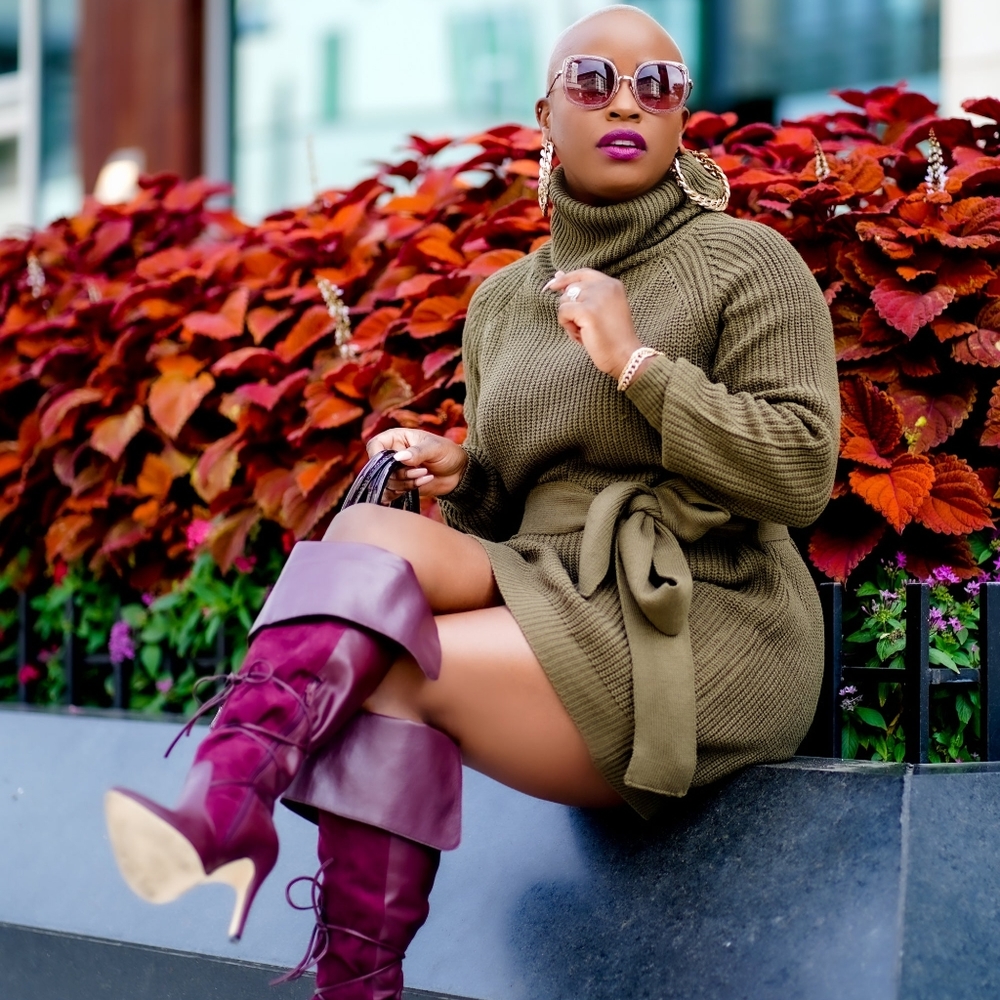 Hello Fall Belted Turtleneck Dress